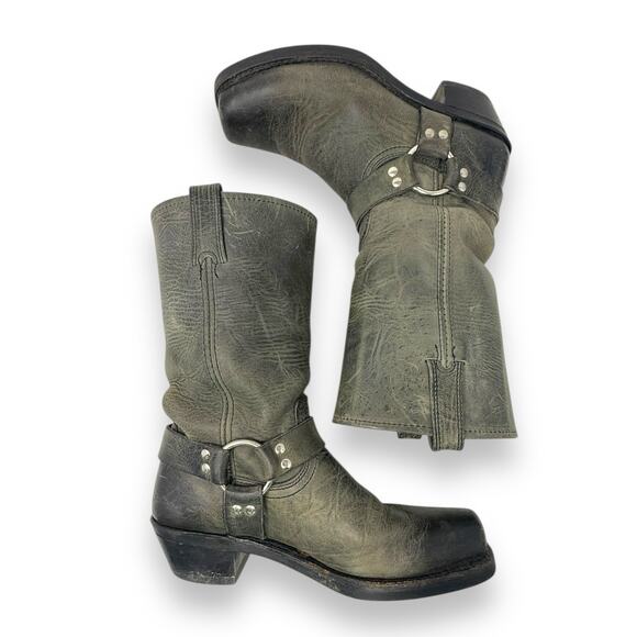 FRYE Harness 12R Leather Western Moto Boot Charcoal Black Square Toe 10 Women’s - Picture 6 of 10